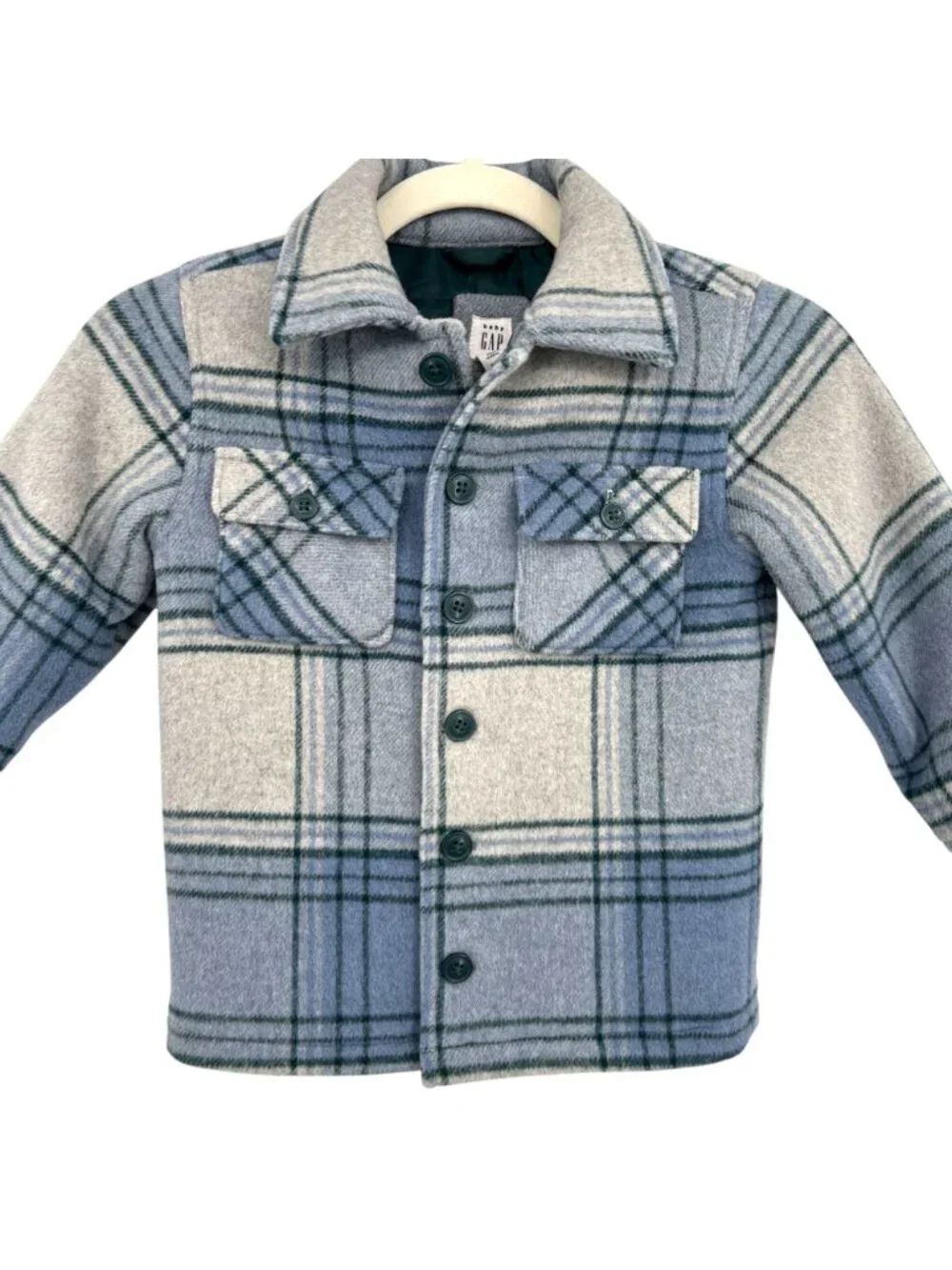 Baby Gap Toddler Plaid Wool-Blend Shirt Jacket Shacket Gray Blue Size 4T